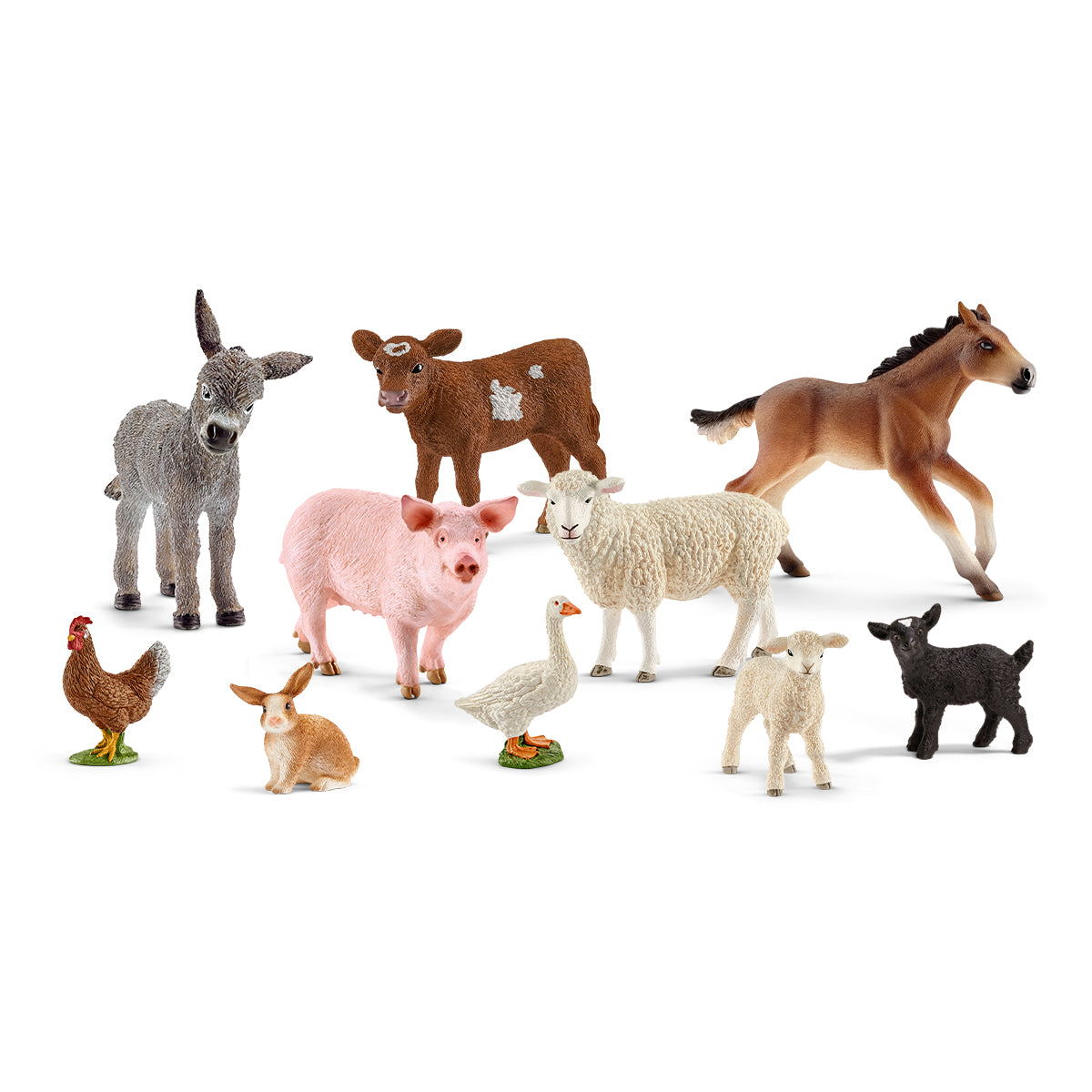 Schleich Farm World Farm Animal Toys for Kids Ages 3 10 Piece Mega Realistic Farm Animals Set with Donkey Figurine Sh