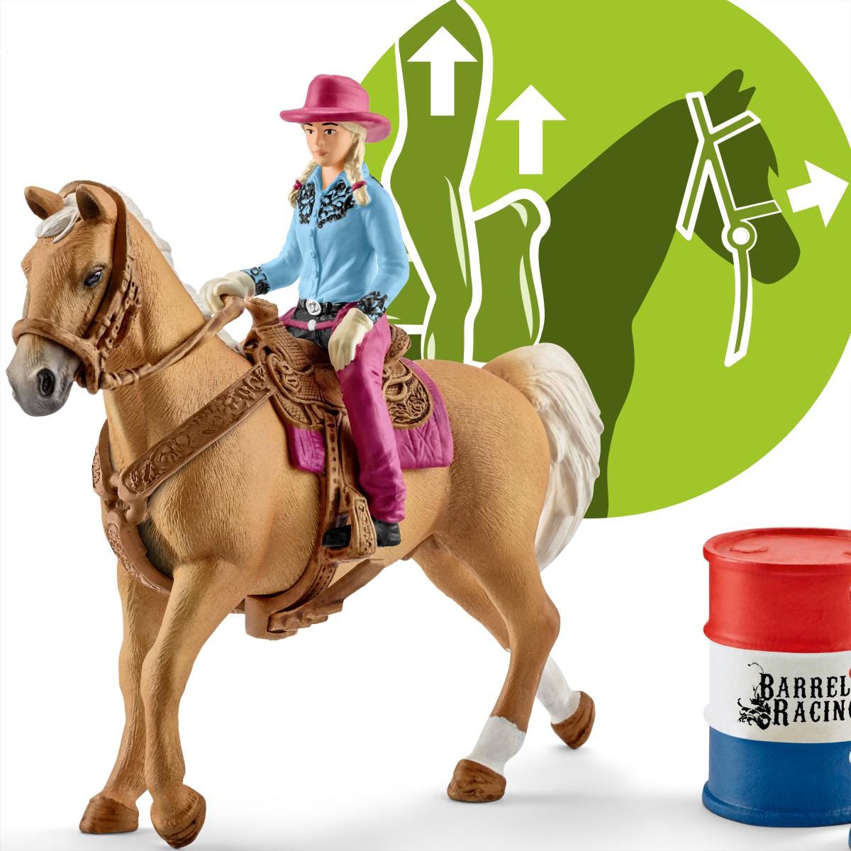 シュライヒ ファームワールド バレル・レーシング(カウガール) フィギュア 41417 ggw725x Barrel racing with cowgirl 41417 | Schleich USA Inc.
