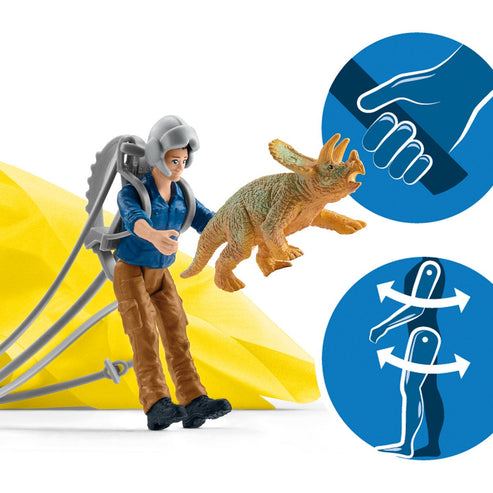 Figurine Schleich 41471 Sauvetage En Parachute - Dinosaure Tricératops Et Ranger Maxx - Multicolore