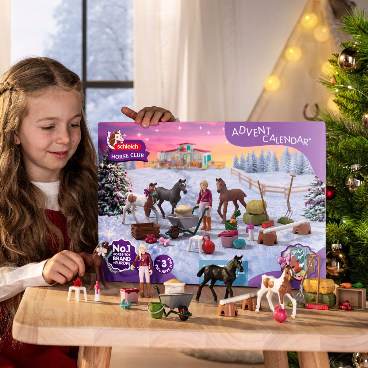 Calendario Dell'Avvento Schleich Horse Club 2021 – 24 Figure E Accessori Per Bambini – Dimensioni 39x28.5 Cm, Dettagli Realistici
