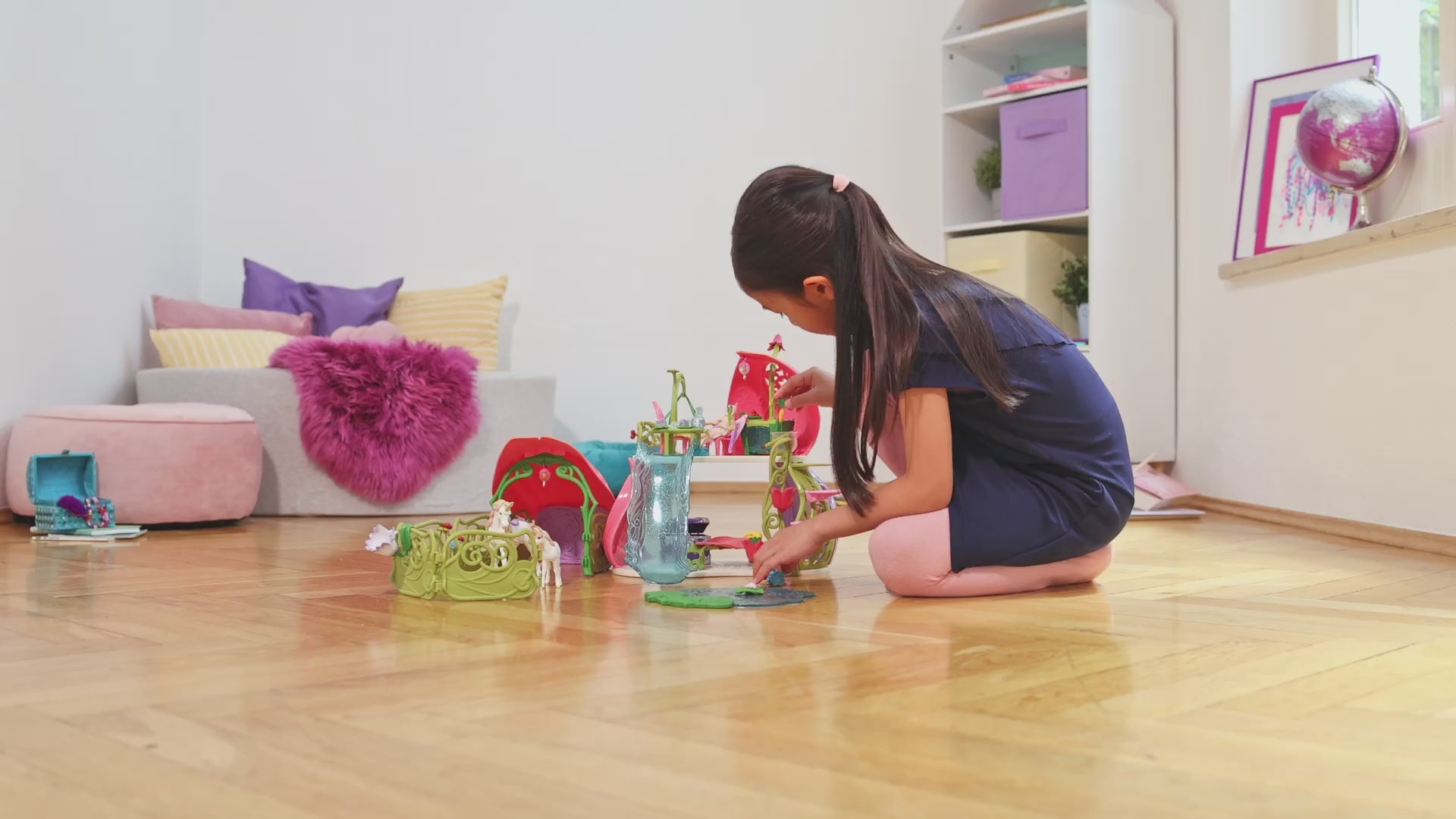 Glittering flower house with unicorns, lake and stable 42445